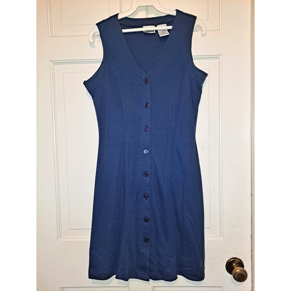 Basic Editions Navy Blue Sleeveless Button Up Min… - image 1